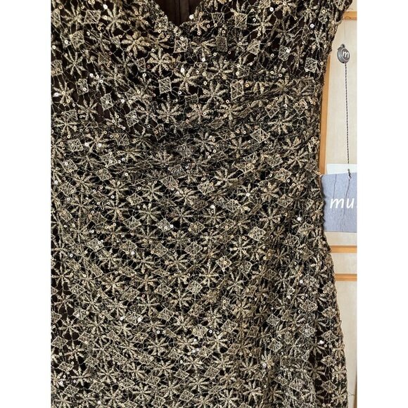 NWT Women’s Muse Brown Sequin V Neck Cocktail Dress Lined Size 0 MSRP $185 - Picture 11 of 13